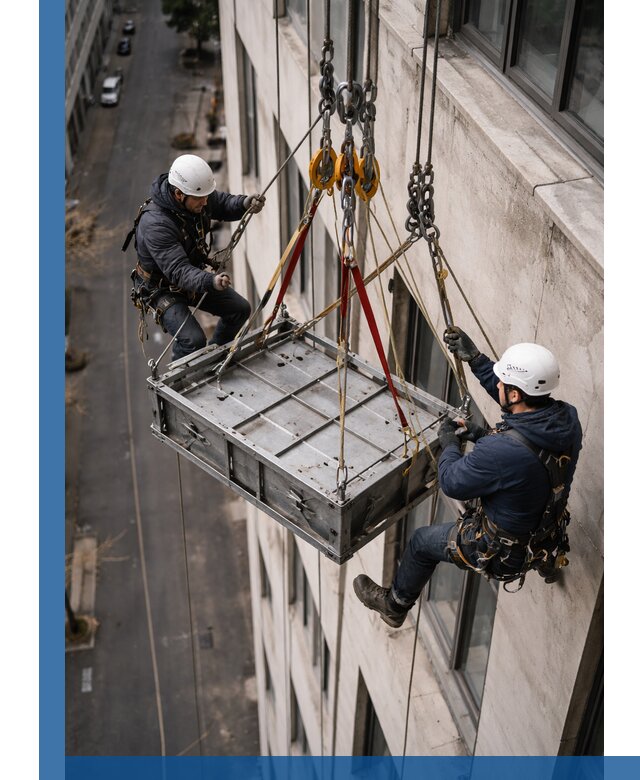 Спуск и подъем грузов по фасаду в Губахе для зданий