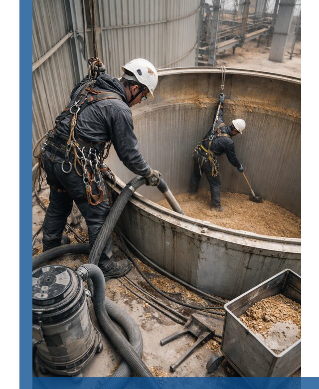 Профессиональная чистка зерновых бункеров в Губахе с выездом