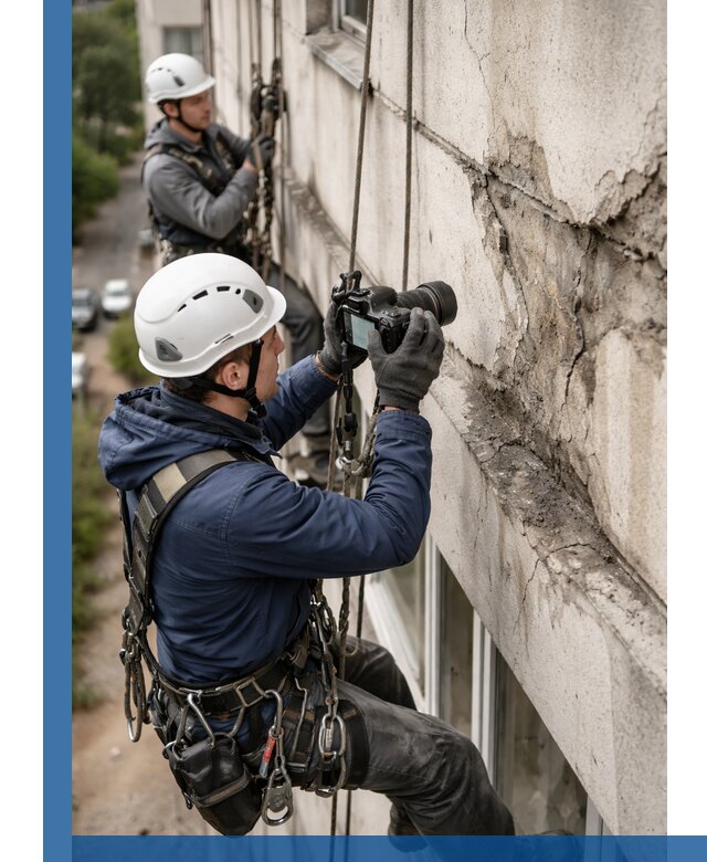 Фотофиксация дефектов фасада с высотной съемкой в Губахе