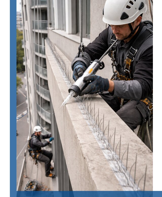 Установка шипов от птиц на фасадах и кровлях в Губахе